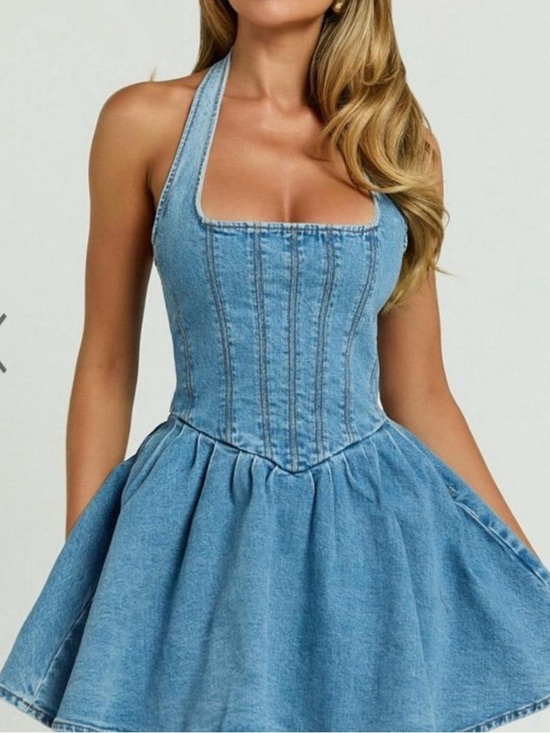 Showpo. Dresses & Skirts - Showpo Denim Halter Skater Dress